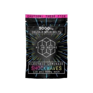 THC GUMMIES – DELTA 8 GUMMIES – ELECTRIC LEMONADE SHOCKWAVES SOUR BELTS – 500MG – BY HI ON NATURE